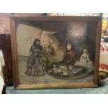 A WOODEN FRAMED OIL ON BOARD 'TEA FOR THREE' SIGNED W.G LANGLEY