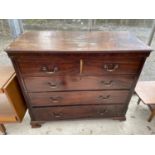 A 19TH CENTURY MAHOGANY CHEST OF TWO SHORT AND THREE LONG DRAWERS ON OGEE FEET, 47" WIDE