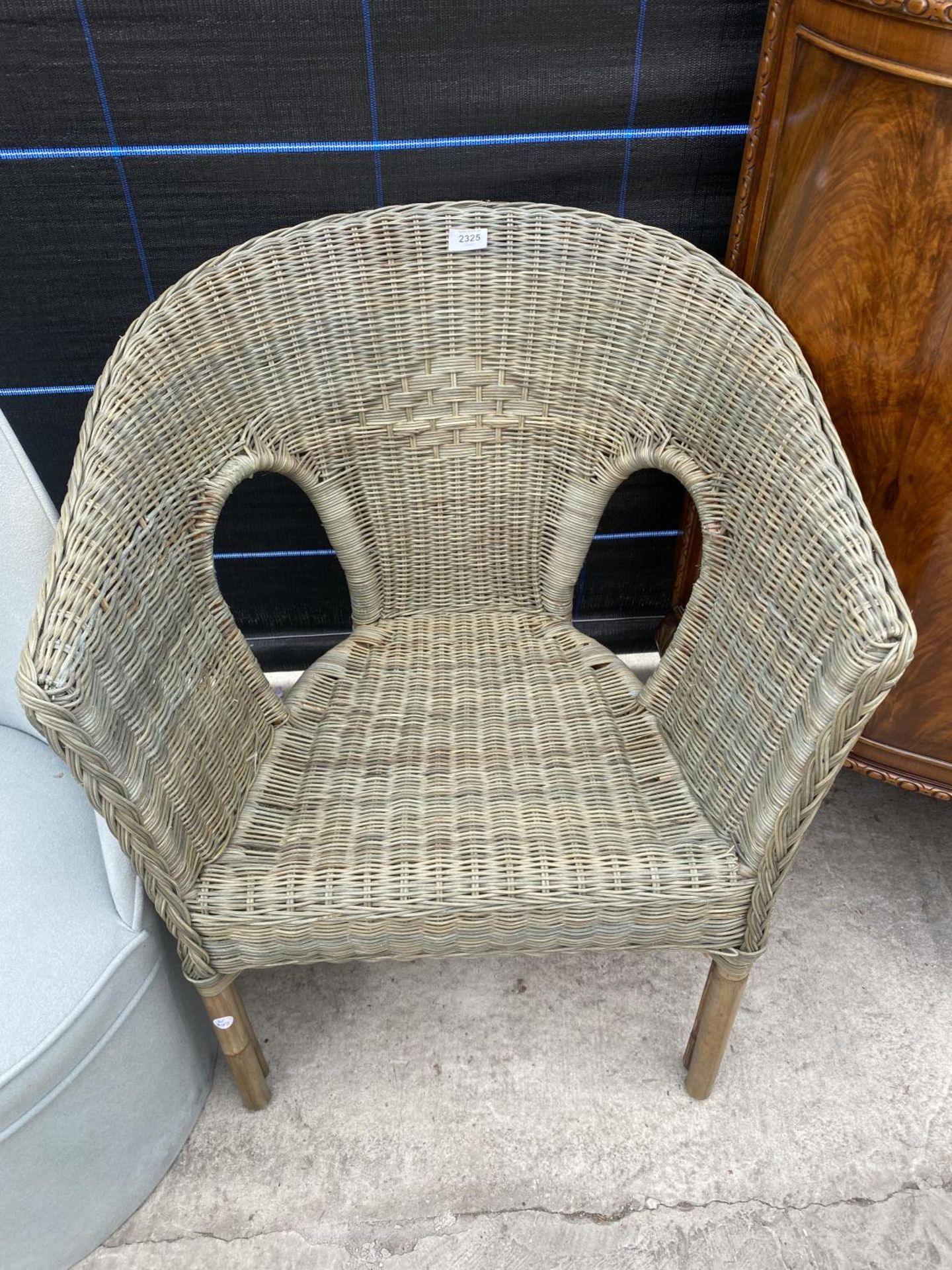 A WICKER CONSERVATORY CHAIR AND UPHOLSTERED BEDROOM CHAIR - Image 2 of 3