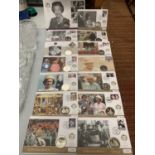 FOURTEEN LIMITED EDITION COMMEMORATIVE COIN COVERS FEATURING QUEEN ELIZABETH II OVER THE DECADES