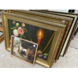 AN ASSORTMENT OF FRAMED PRINTS AND PICTURES TO INCLUDE OIL ON BOARDS