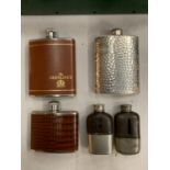 A COLLECTION OF FIVE HIP FLASKS
