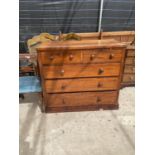 A VICTORIAN MAHOGANY CHEST OF TWO SHORT AND THREE LONG DRAWERS W:44"