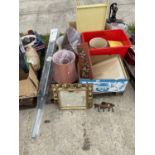 AN ASSORTMENT OF HOUSEHOLD CLEARANCE ITEMS TO INCLUDE MIRRORS, PRINTS AND LAMP SHADES ETC