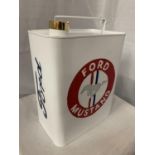 A WHITE FORD MUSTANG PETROL CAN WITH BRASS LID