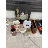 AN ASSORTMENT OF ITEMS TO INCLUDE PLANTERS AND A DECORATIVE FIRE SCREEN ETC