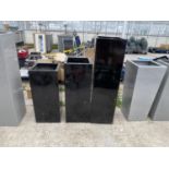 THREE LARGE BLACK GARDEN PLANTERS