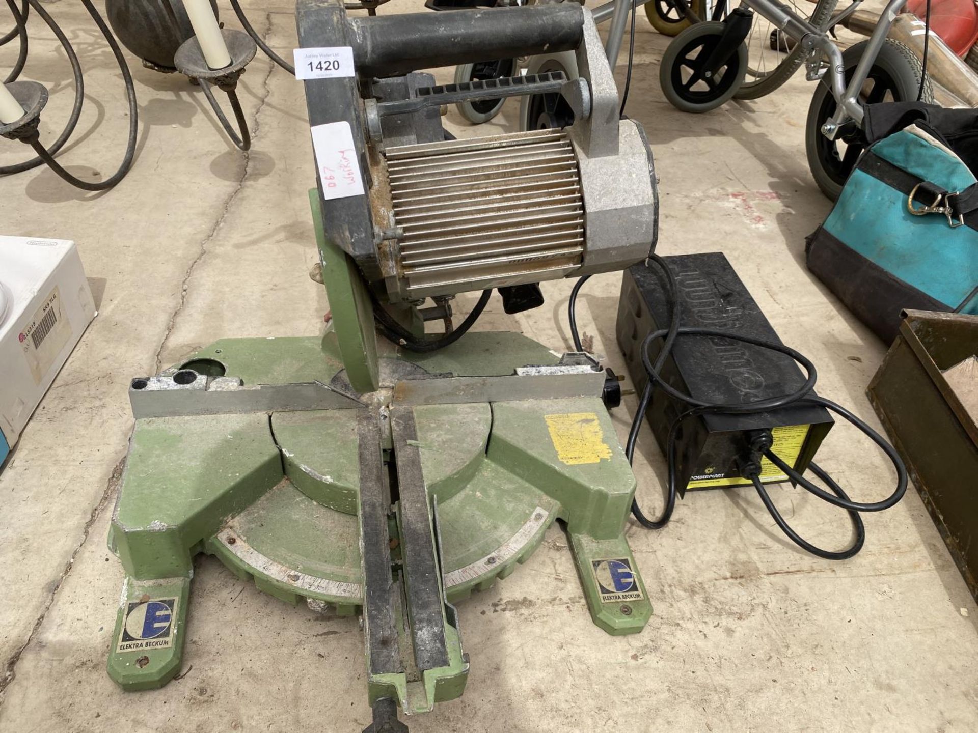 AN ELEKTRA BECKUM MITRE SAW BELIEVED IN WORKING ORDER BUT NO WARRANTY