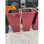 A PAIR OF RED SQUARE FIBRE GLASS PLANTERS (H:89CM)