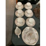 A SELECTION OF ROYAL GRAFTON FINE BONE CHINA TEAWARE TO INCLUDE SIX TRIOS, TWO JUGS AND A SERVING