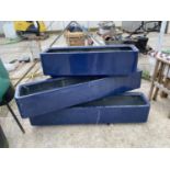 THREE LARGE BLUE GARDEN PLANTERS