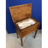 A VINTAGE SEWING BOX (HEIGHT 24") TO INCLUDE VARIOUS LINEN AND LACE