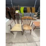 A MAHOGANY AND INLAY ELBOW CHEST AND A VICTORIAN STYLE KITCHEN CHAIR