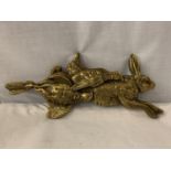 A BRASS HARE AND PHEASANT