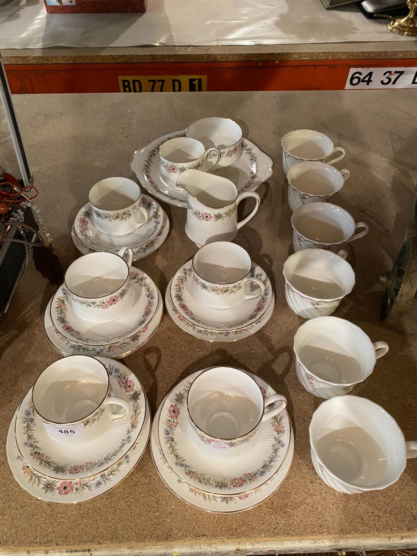 FIVE SETS OF OF PARAGON BELINDA TRIOS WITH SUGAR BOWL CREAMER AND SERVING PLATE. PLUS SIX