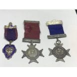 THREE VARIOUS HALLMARKED BIRMINGHAM SILVER MEDALS ON RIBBONS