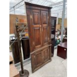 A MAHOGANY EFFECT CORNER CUPBOARD AND LOW UNIT