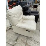 A MODERN WHITE LEATHER RECLINING CHAIR