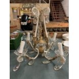 A VINTAGE FOUR ARM GLASS AND GILT CEILING CANDELABRA