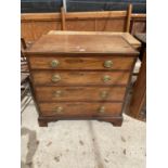 A 19TH CENTURY MAHOGANY AND CROSSBANDED CHEST OF FOUR GRADUATED DRAWERS ON BRACKET FEET W:33.5"