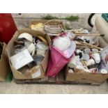 AN ASSORTMENT OF HOUSEHOLD CLEARANCE ITEMS TO INCLUDE WALKING STICKS, CERAMIC MUGS ETC
