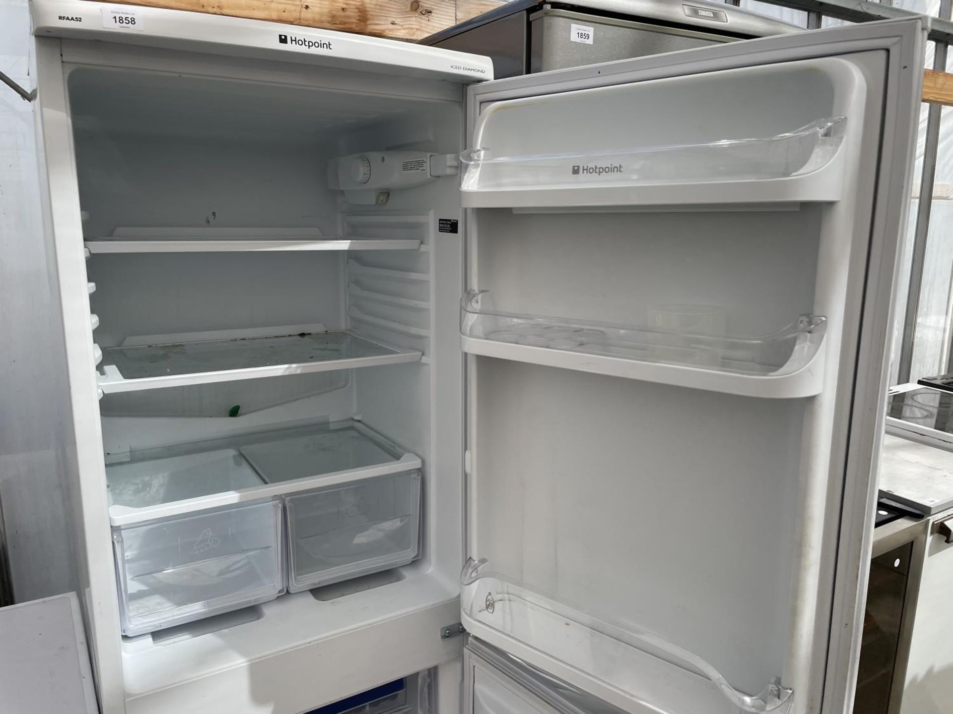 A WHITE HOTPOINT UPRIGHT FRIDGE FREEZER BELIEVED WORKING BUT NO WARRANTY - Image 2 of 3