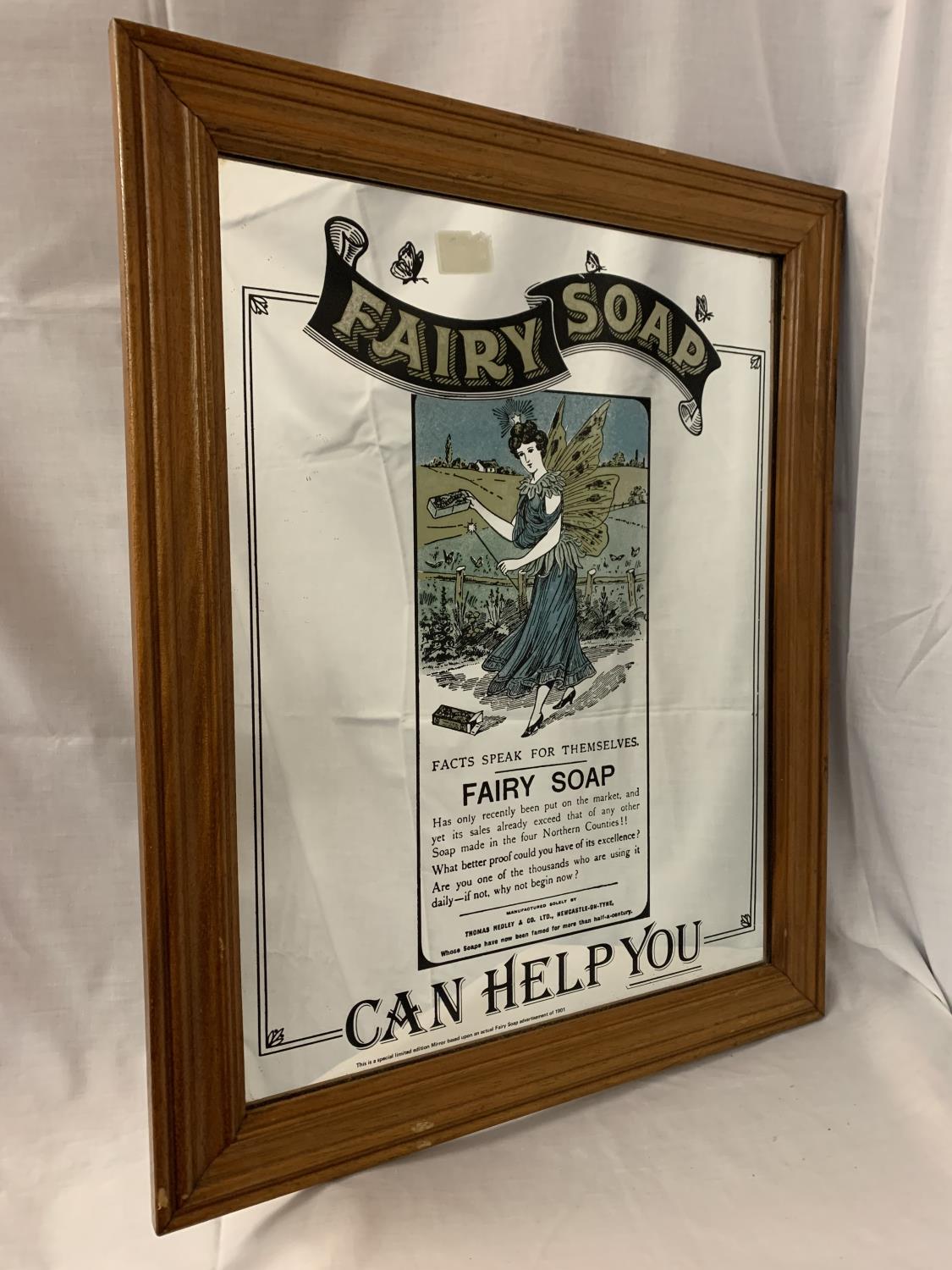 A FRAMED FAIRY SOAP ADVERTISING MIRROR