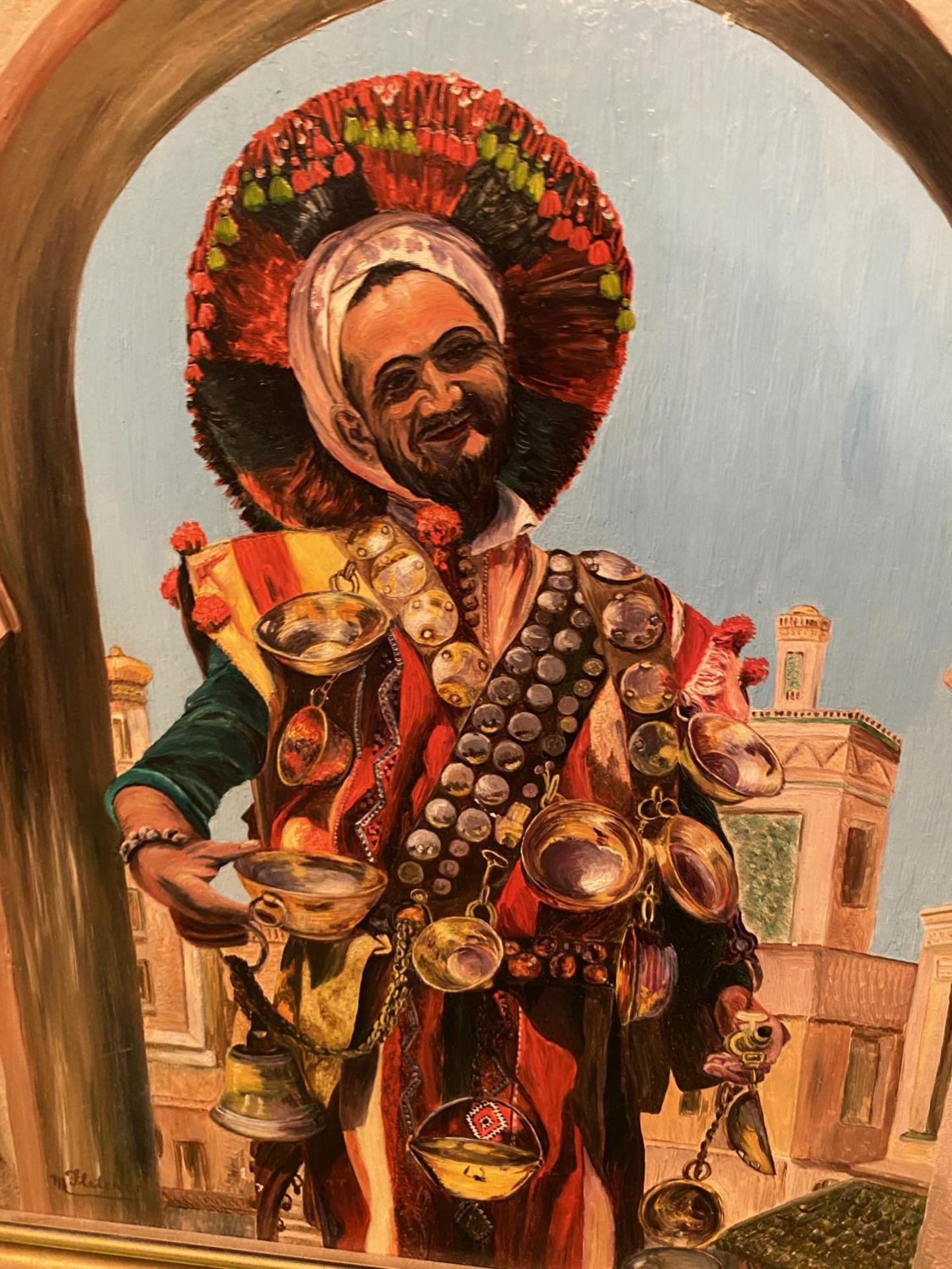 A GILT FRAMED ORIGINAL BY MARGARET FLETCHER OF A TANGIER SYRUP SELLER - Image 2 of 3