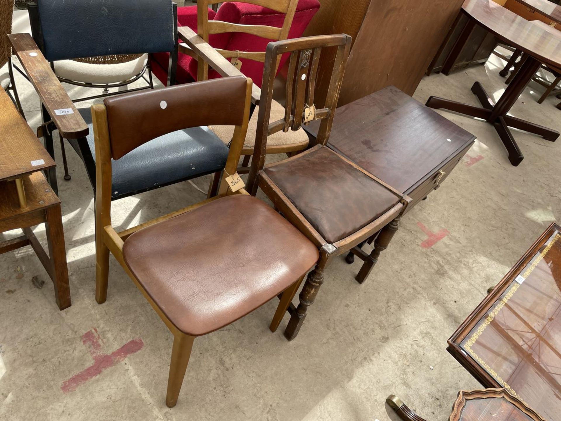 TWO 1950s DINING CHAIRS, A MID 20th CENTURY DINING CHAIR AN OFFICE ARM CHAIR