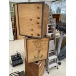 THREE METAL BANDED WOODEN CRATES