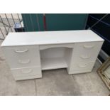 A MODERN WHITE DOUBLE PEDESTAL DRESSING TABLE