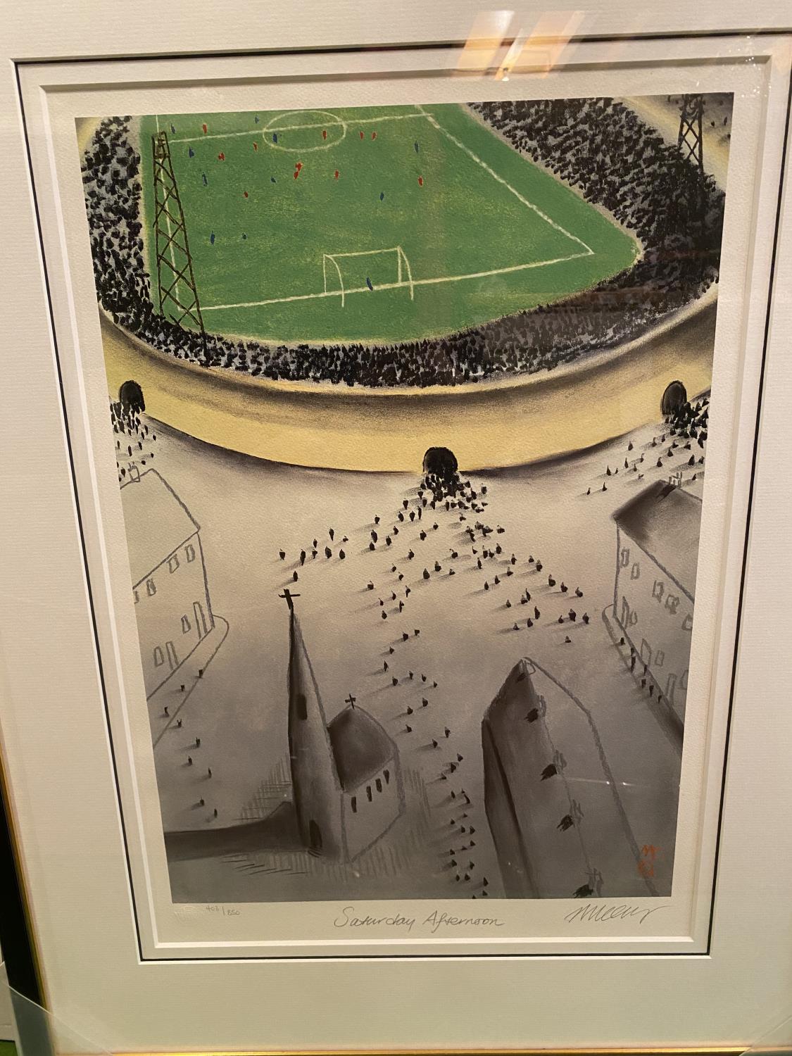 A FRAMED BLACK EDGED FOOTBALL SCENE 'SATURDAY AFTERNOON' LIMITED EDITION 403/850 - Image 2 of 3