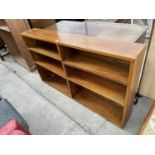 A MID 20TH CENTURY MAHOGANY OPEN BOOKCASE, 57" WIDE