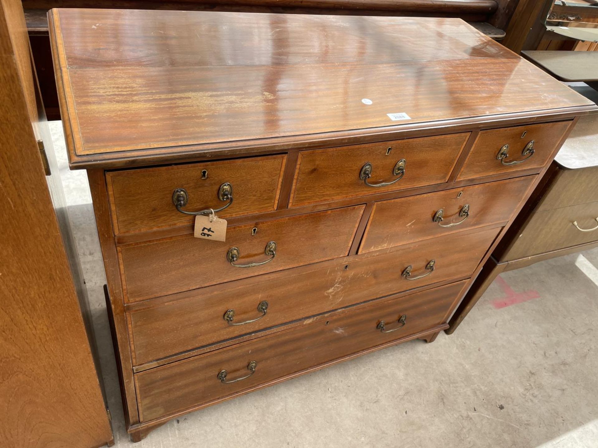 AN EDWARDIAN MAHOGANY AND INLAID CHEST OF TWO LONG DRAWERS, 40" WIDE