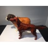 TWO BESWICK DOGS TO INCLUDE A RED SETTER AND A ST BERNARD