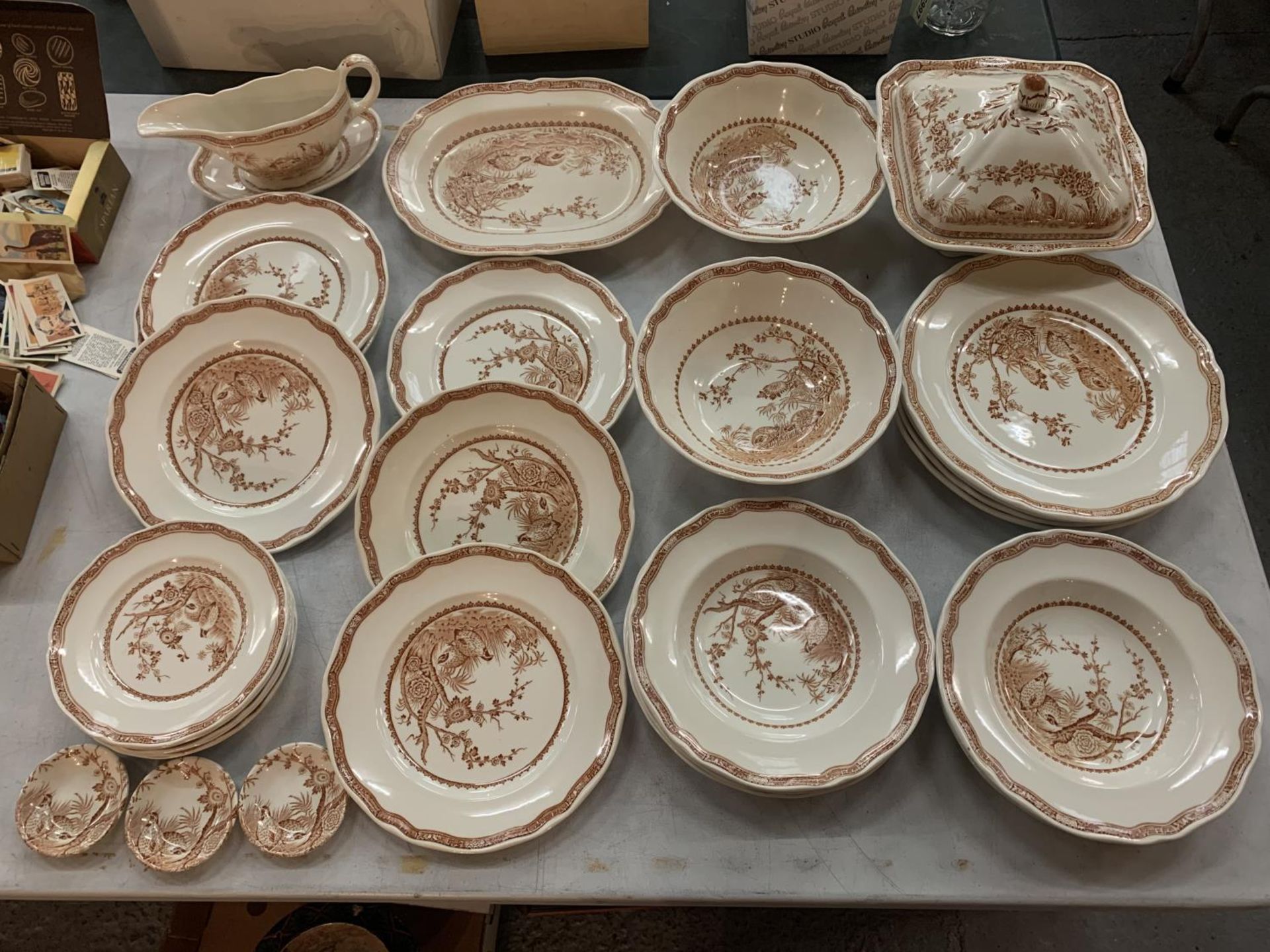 A FURNIVALS QUAIL DINNER SERVICE TO INCLUDE A SELECTION OF BOWLS, PLATES AND SERVING DISHES ETC