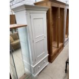 A MODERN PAINTED PINE SINGLE DOOR WARDROBE WITH DRAWER TO THE BASE, 35" WIDE