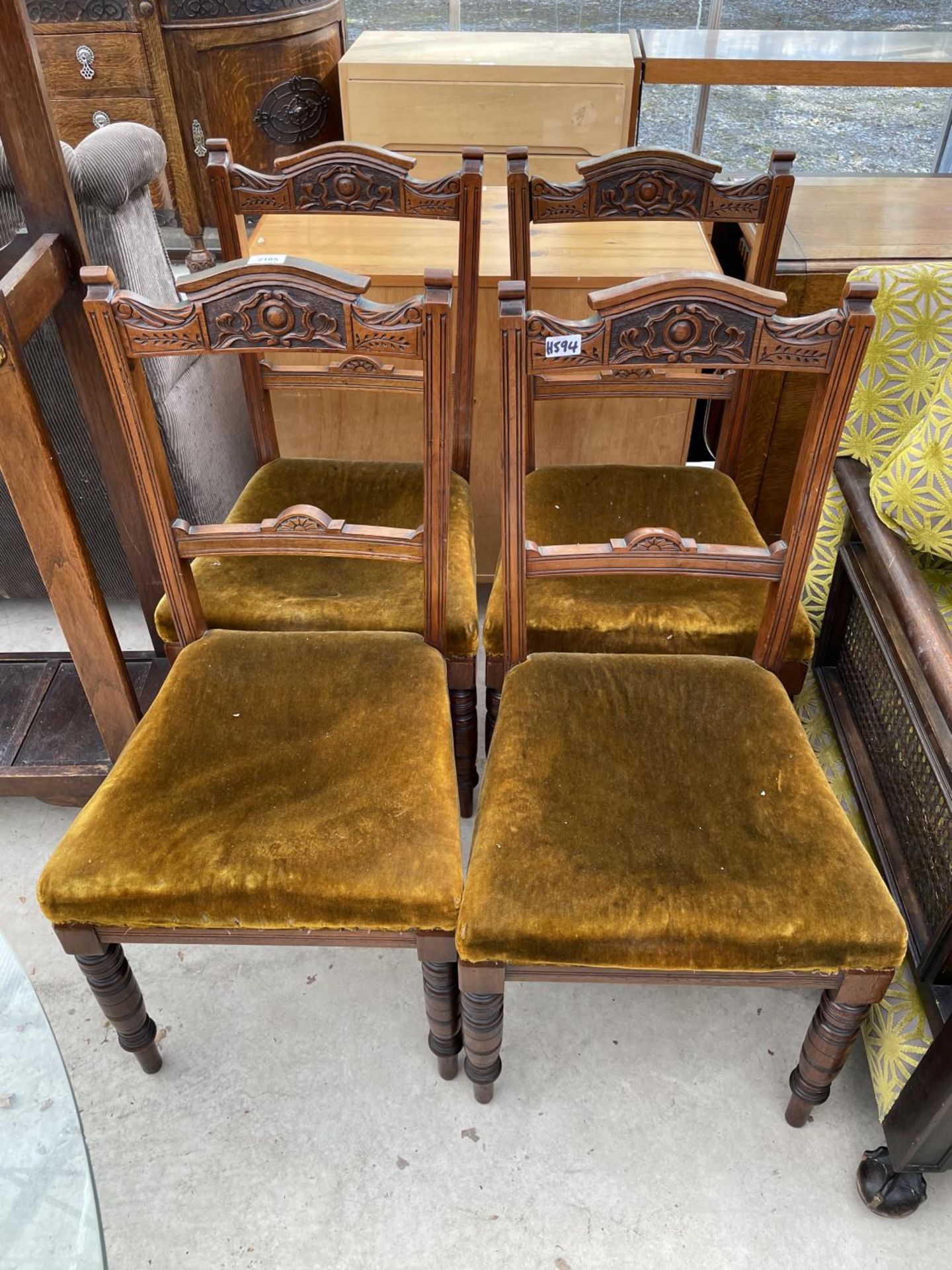 FOUR EDWARDIAN MAHOGANY DINING CHAIRS