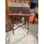 AN EDWARDIAN MAHOGANY AND INLAID FOLD-OVER TABLE WITH GREEN BAIZE