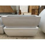 A PAIR OF RECTANGULAR FIBRE GLASS PLANTERS (75CM X 30CM X 30CM)