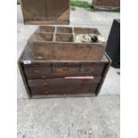 A VINTAGE ENGINEER'S CHEST WITH FOUR LONG AND SIX SMALL DRAWERS AND A VINTAGE TOOL BOX