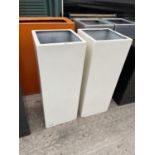 A PAIR OF SQUARE WHITE FIBRE GLASS PLANTERS (H:90CM)