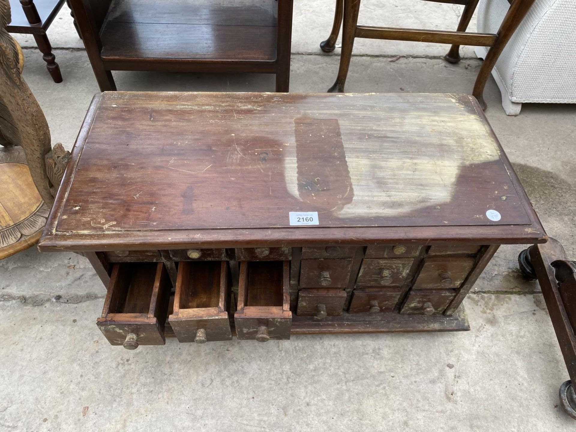 A CARVED HARDWOOD EIGHTEEN DRAWER SPICE CHEST, 26" WIDE - Image 5 of 5