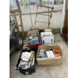AN ASSORTMENT OF HOUSEHOLD CLEARANCE ITEMS TO INCLUDE BOOKS, LAMP SHADES AND TOYS ETC