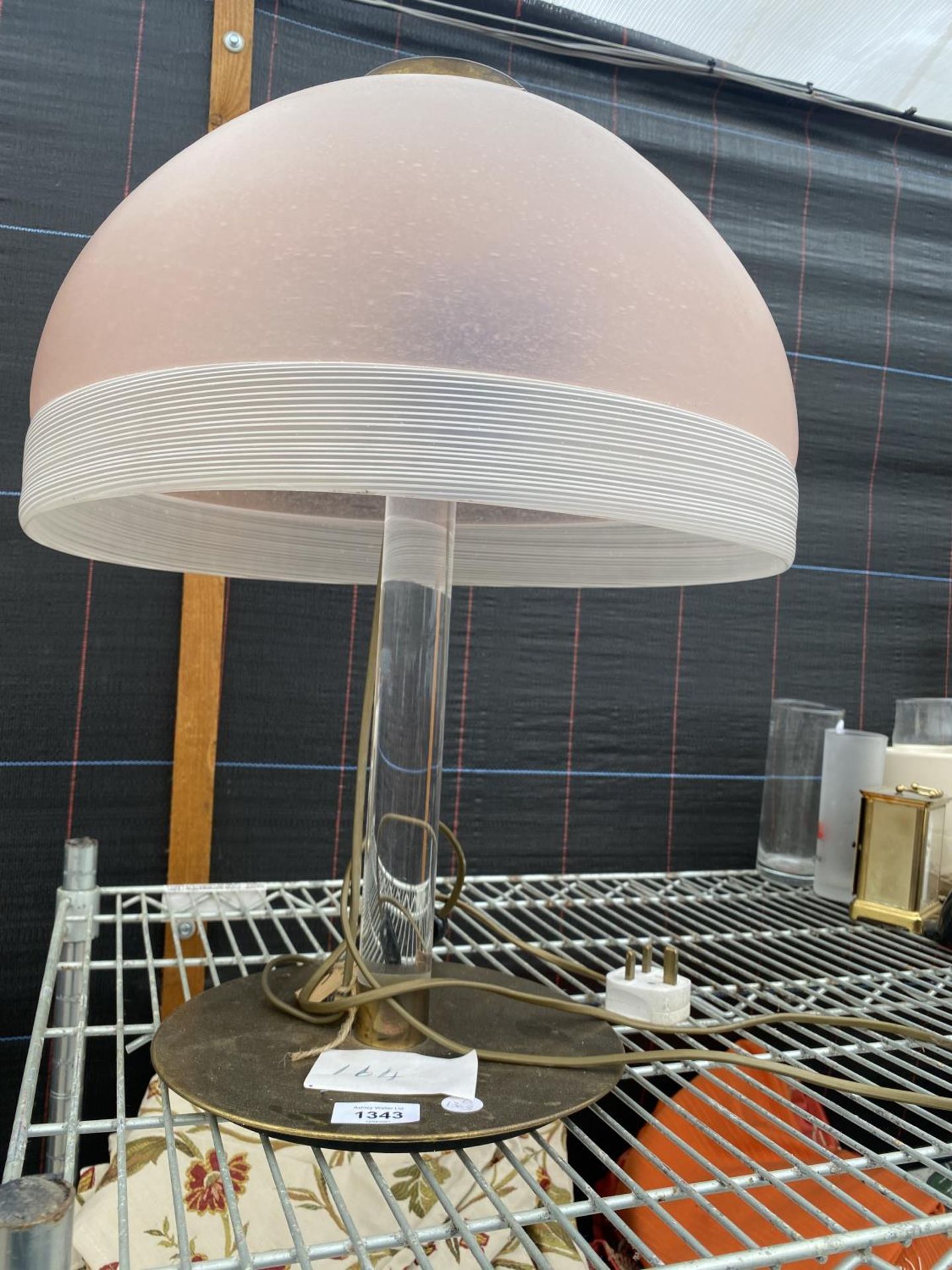 A MODERN GLASS TABLE LAMP WITH DOMED SHADE