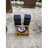 A VINTAGE STYLE TECHNOVATION RECORD DECK AND SPEAKERS