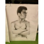 A BLACK AND WHITE SKETCH STYLE PICTURE OF MOHAMMAD ALI