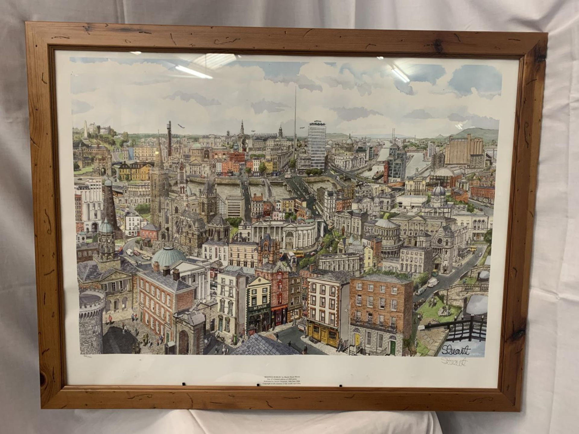 A FRAMED LIMITED EDITION PRINT 'REJOYCE DUBLIN' BY MARTIN STUART MOORE (395/1904)