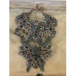 A VICTORIAN DIAMOND AND EMERALD ORNATE LARGE PENDANT SET IN POSSIBLY PLATINUM