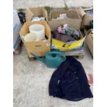 AN ASSORTMENT OF HOUSEHOLD CLEARANCE ITEMS TO INCLUDE LAMP SHADES, WATERING CAN AND KITCHEN ITEMS